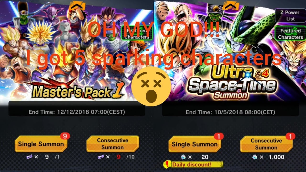 Dragon ball legends Master's pack 1 summons and ultra space time summon #4 and a lot of sparkings