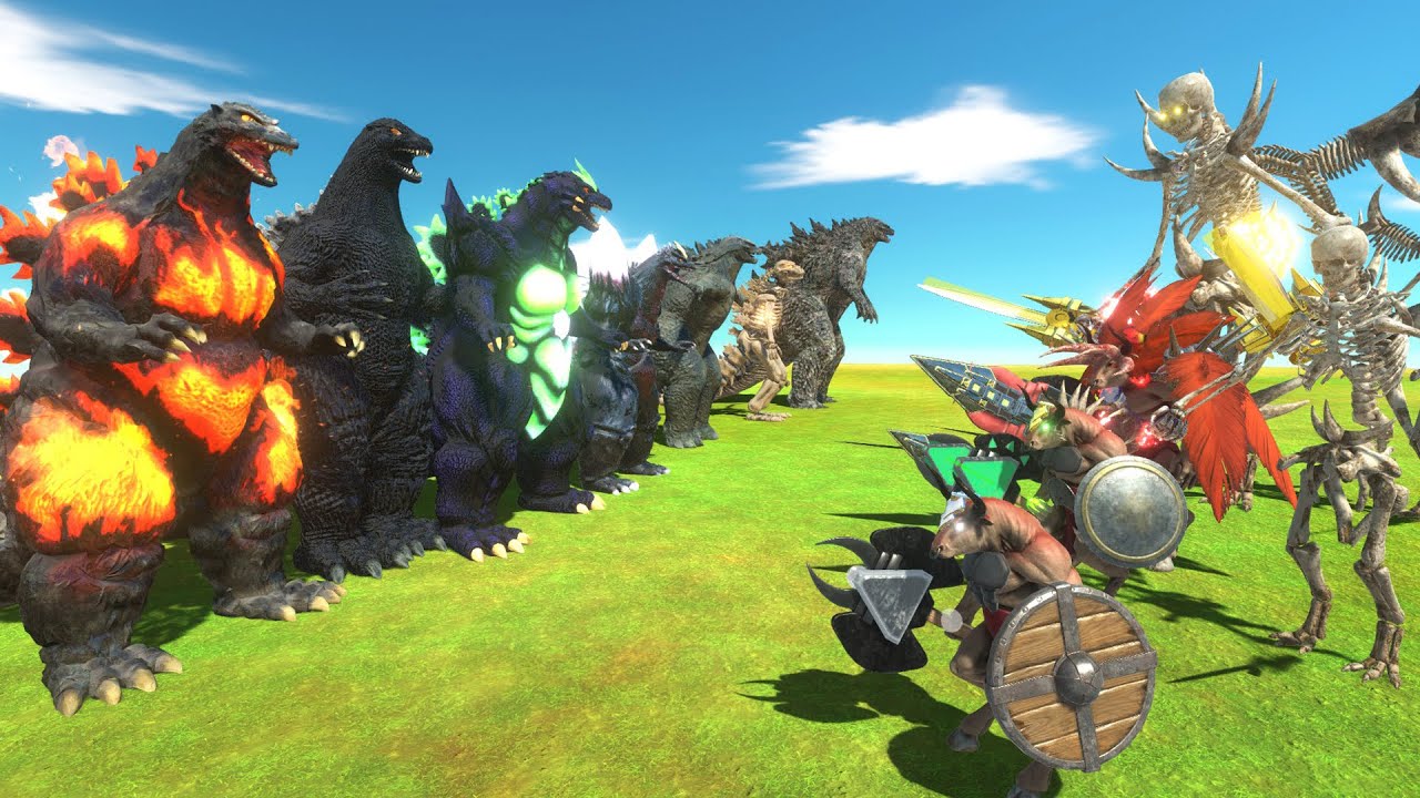 Godzilla Team VS Minotaur + Skeleton of Evolution - Animal Revolt Battle Simulator