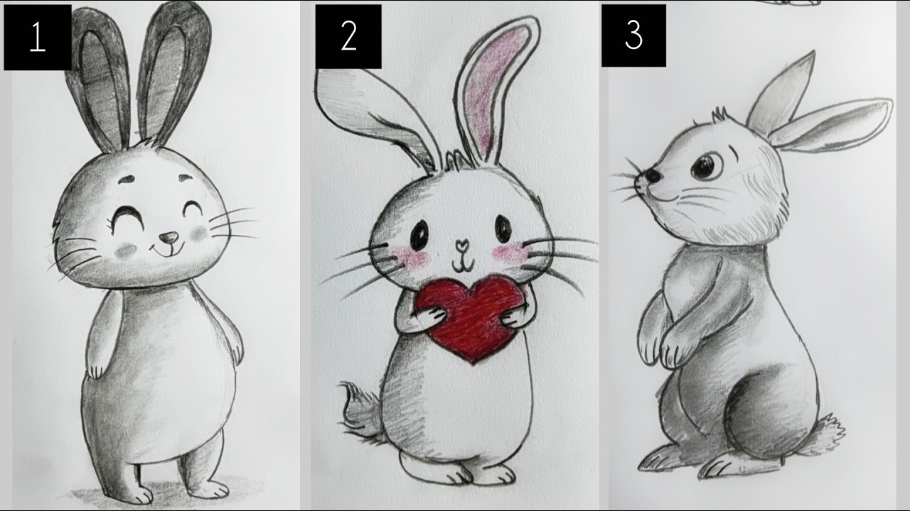 Step by step rabbit drawing for beginners. Sketching  and shading techniques.