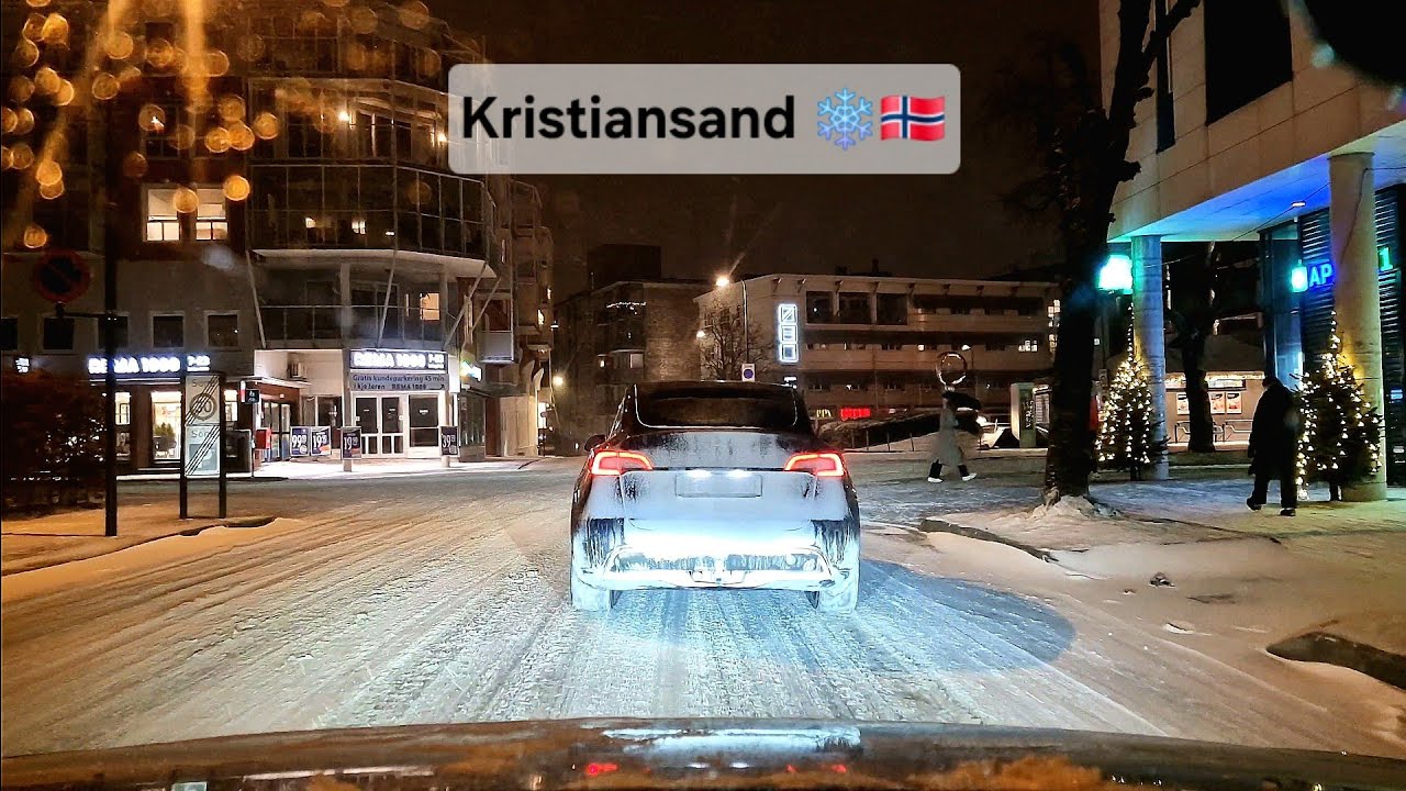 4K - Driving in Kristiansand, Norway, During Snow Fall (7 jan. 2026)
