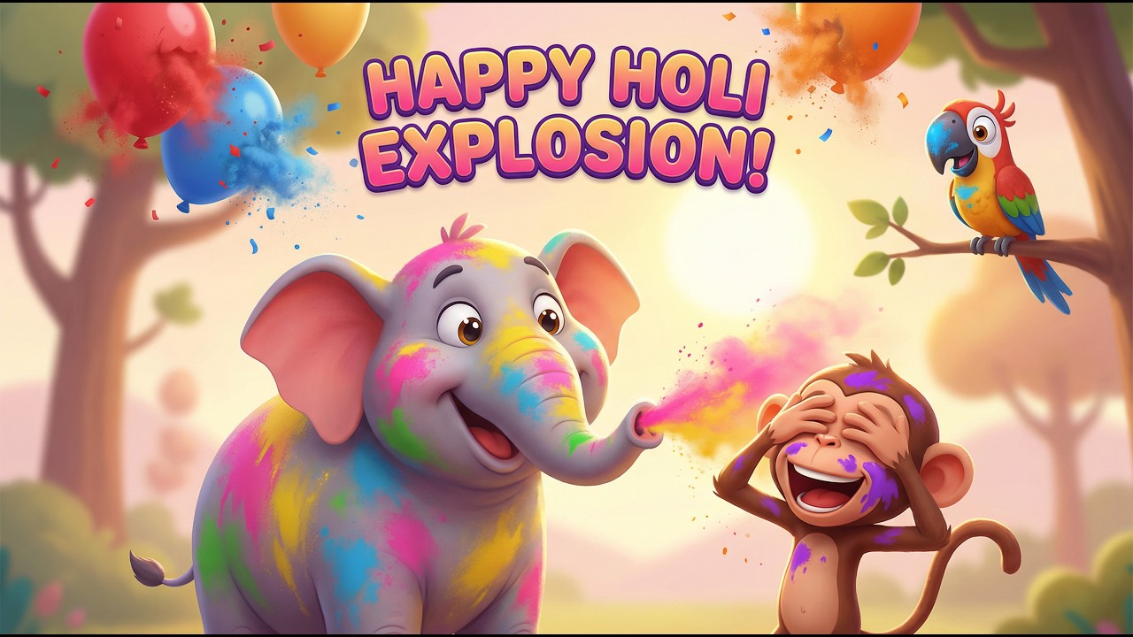 Elephant Holi Dhamal 🎨 Holi Song for Kids in Hindi