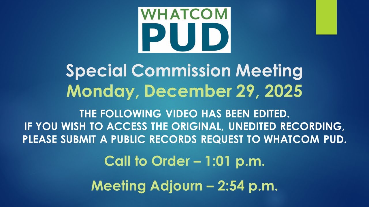 Monday, December 29, 2025 - Special PUD Commission Meeting