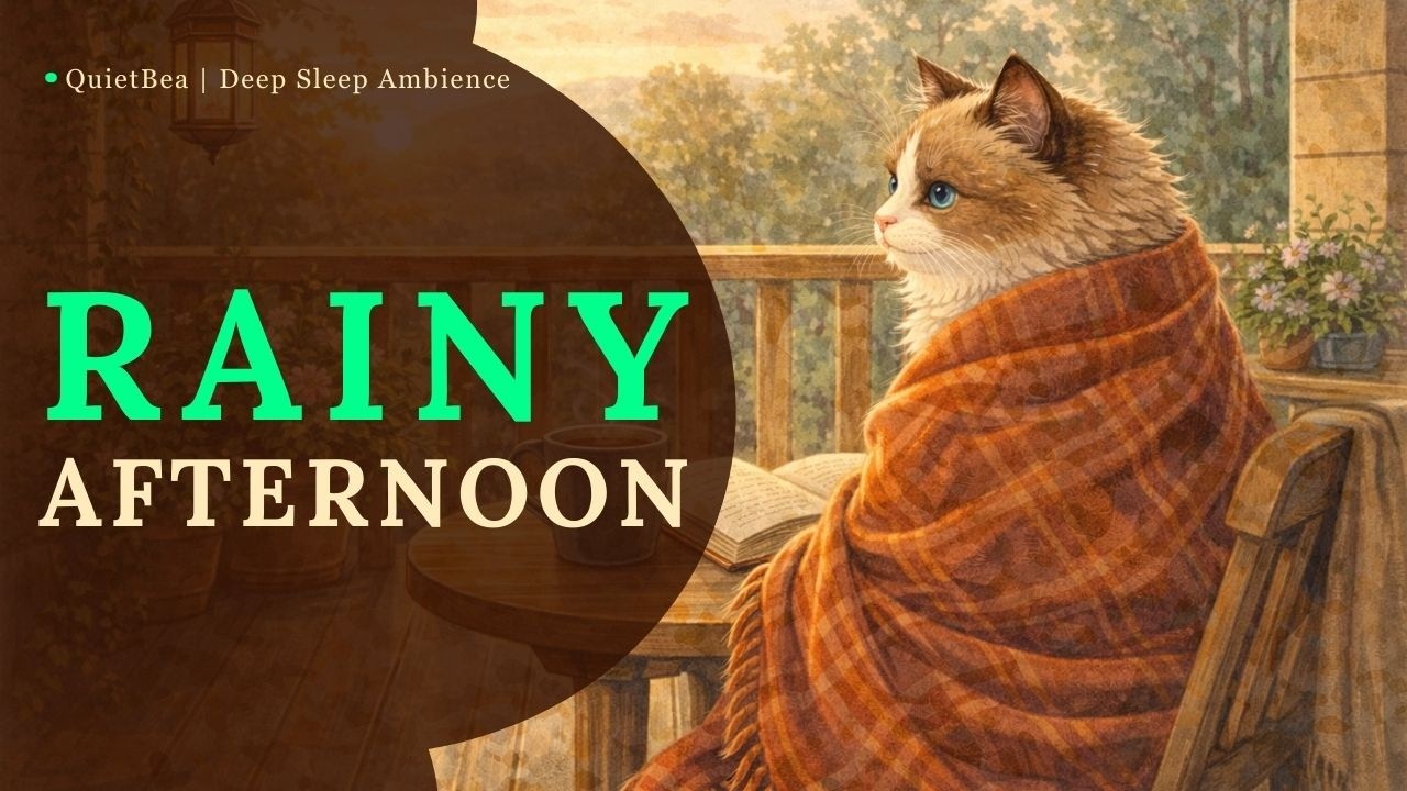 Gentle Rain Sounds on a Cozy Sunset Terrace 🌧️ Rainbow Evening Ambience for Sleep (8+ Hours) 🐾