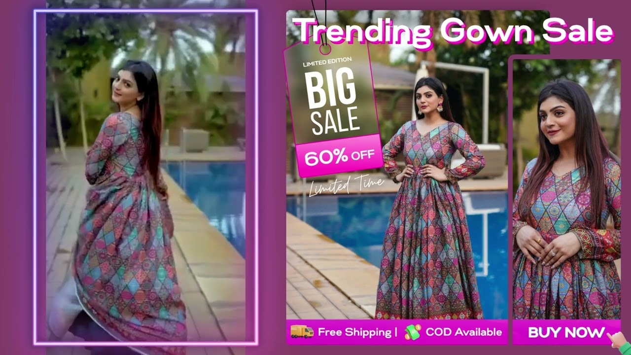 Multi Color Heavy Muslin Fabric Gown | COD Available | Special Offer 60% Off | Collection 2022