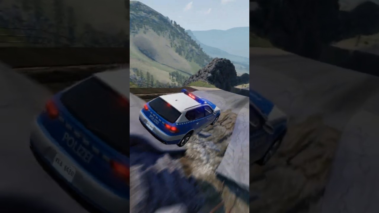 Police Car vs Giant Water Pit & Hammer Downhill Race –BeamNG drive