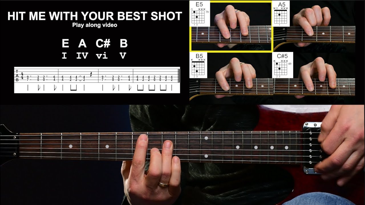 HIT ME WITH YOUR BEST SHOT - Play along video - Beginning Guitar - Open and Power Chords