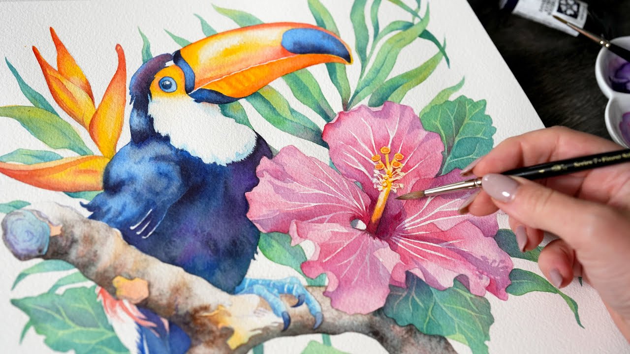 How to Paint Black Things with Watercolor 🖤 Toucan Tutorial