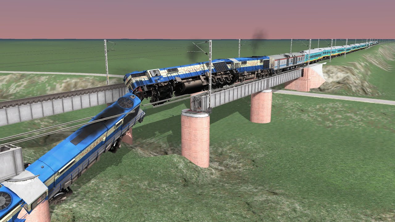 3 MALDA TOWN WDM3D WITH HUMSAFAR EXPRESS CROSSING BROKEN TRACKS - DERAILS AT HIGH SPEED