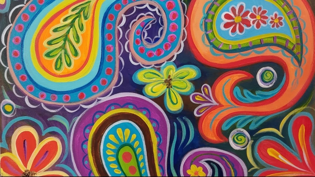Bohemian Paisley Acrylic Painting Tutorial LIVE Step by Step Whimisical BOHO Art