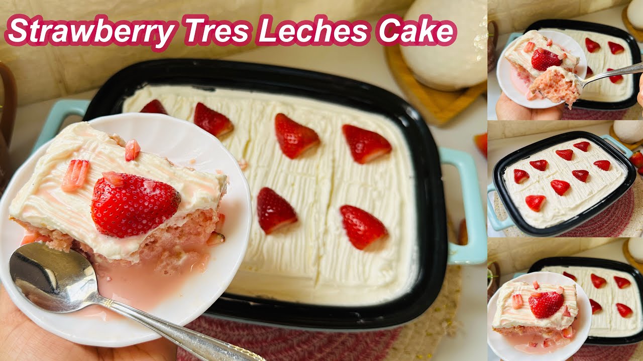 വായിലിട്ടാൽ അലിഞ്ഞു പോകുന്ന Super Soft Strawberry Tres Leches Cake Recipe || Dessert Recipe