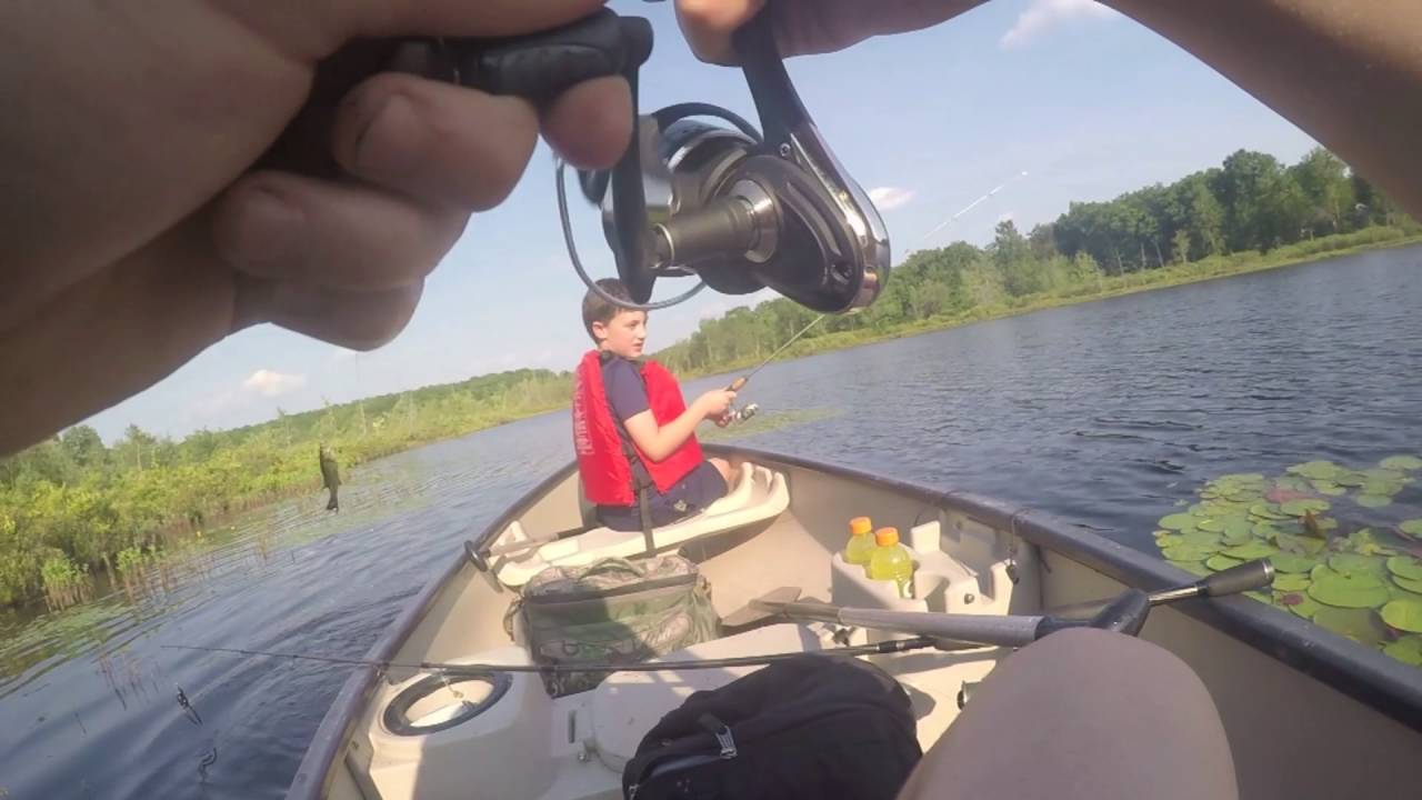 Canoe Fishing a Small Lake in the Poconos, PA