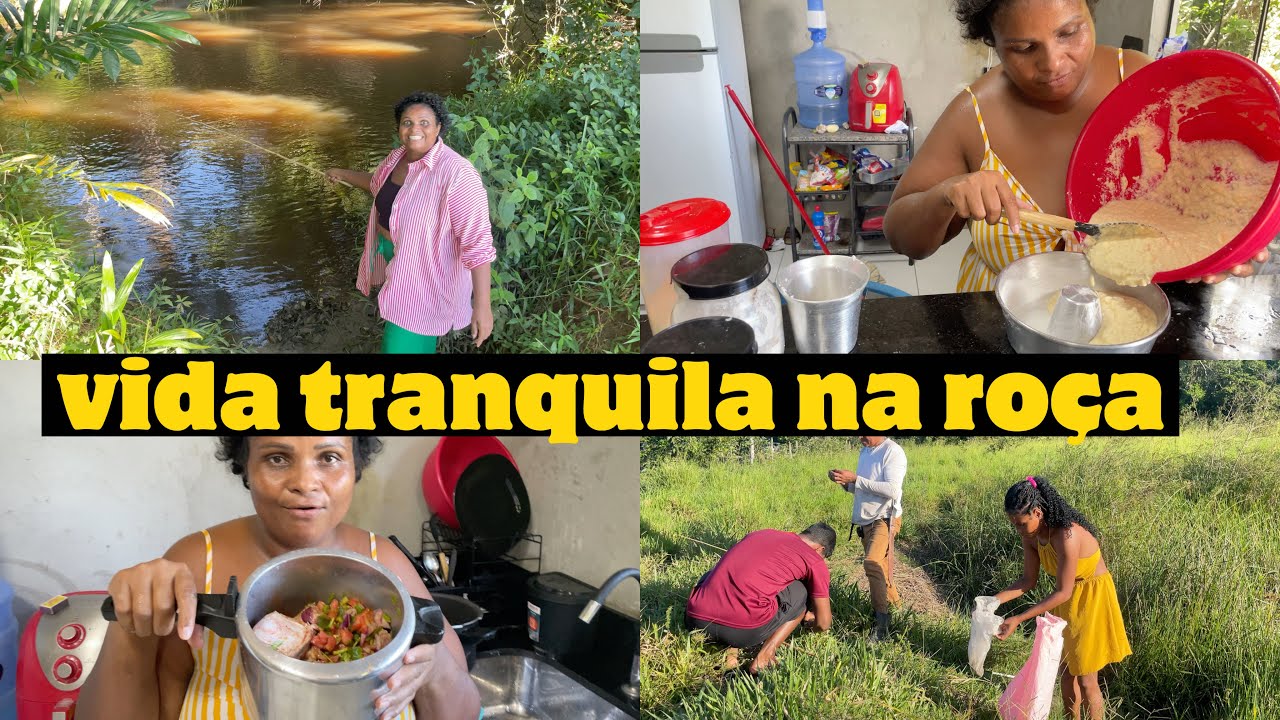 VIDA FELIZ É NA ROÇA💕FIZ BOLO DE AIPIM  Raiz🙌🏾FOMOS PESCAR + ALMOÇO  típico de roça😍