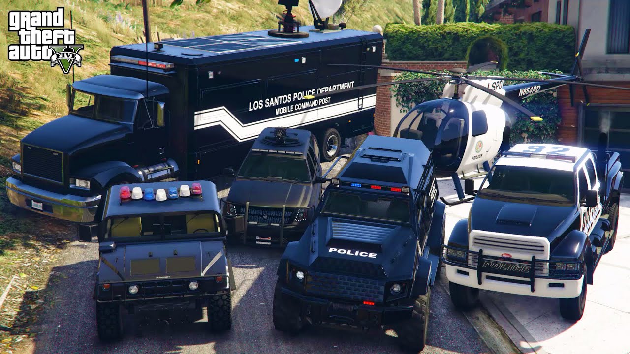 GTA 5 - Stealing Los Santos Heavy Police Vehicles with Franklin! | (Real Life Cars) #163