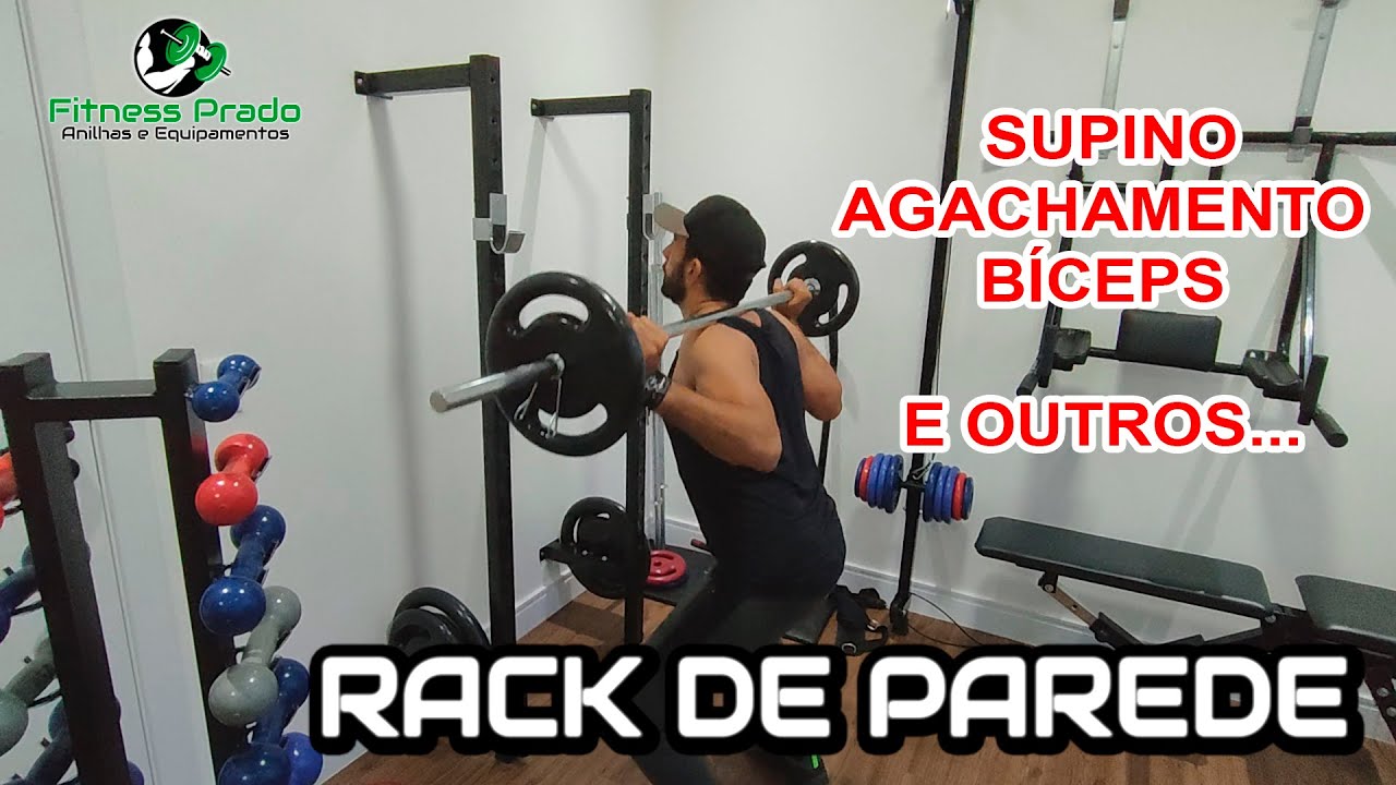 Rack de Parede REGULÁVEL P/ Agachamento, Supino, Bíceps - Treine Musculação em Casa - Fitness Prado