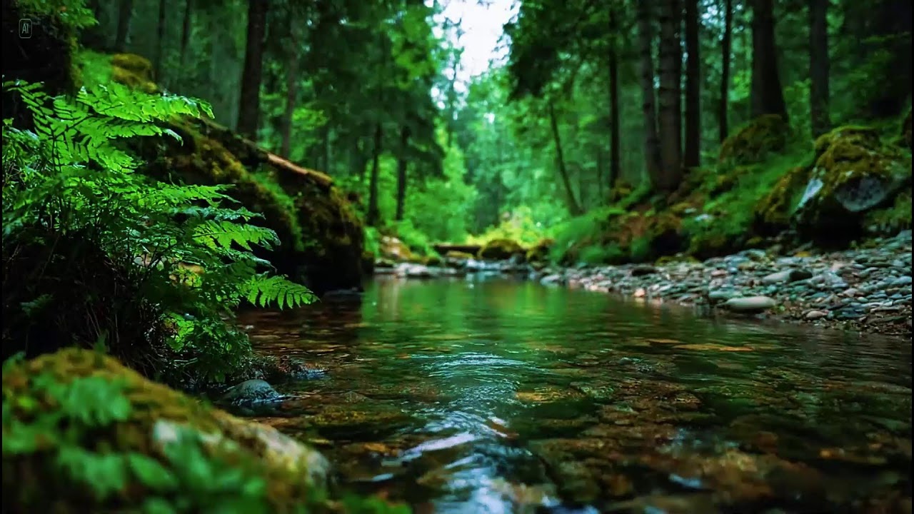Soothing Forest Ambience | Natural River Flowing Sounds | Soft Birds Chirping Sounds