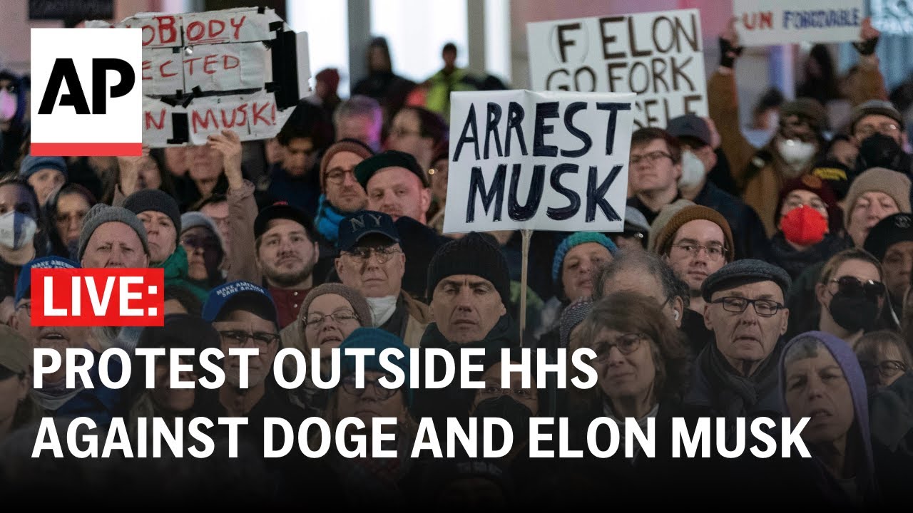 LIVE: Protest outside HHS headquarters against DOGE and Elon Musk