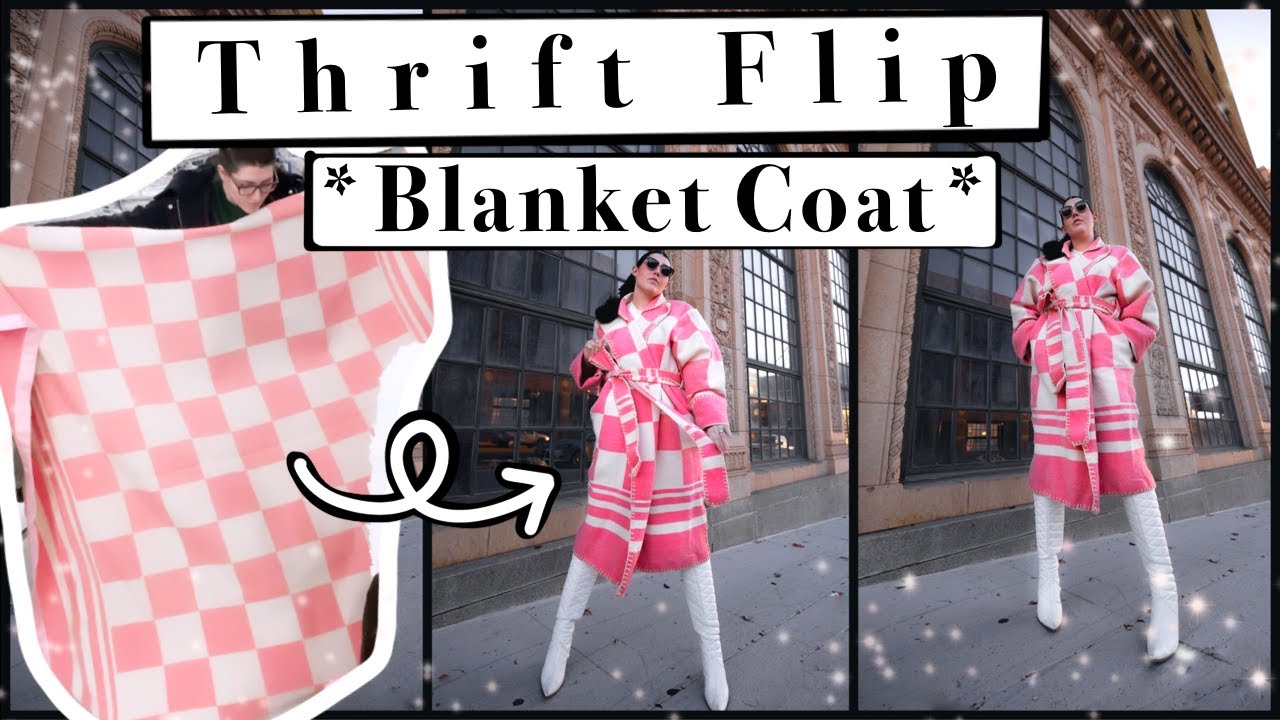 THRIFT FLIP! I MADE A BLANKET COAT / Sewing a Statement Piece DIY Upcycling Vintage Fashion Easy fun