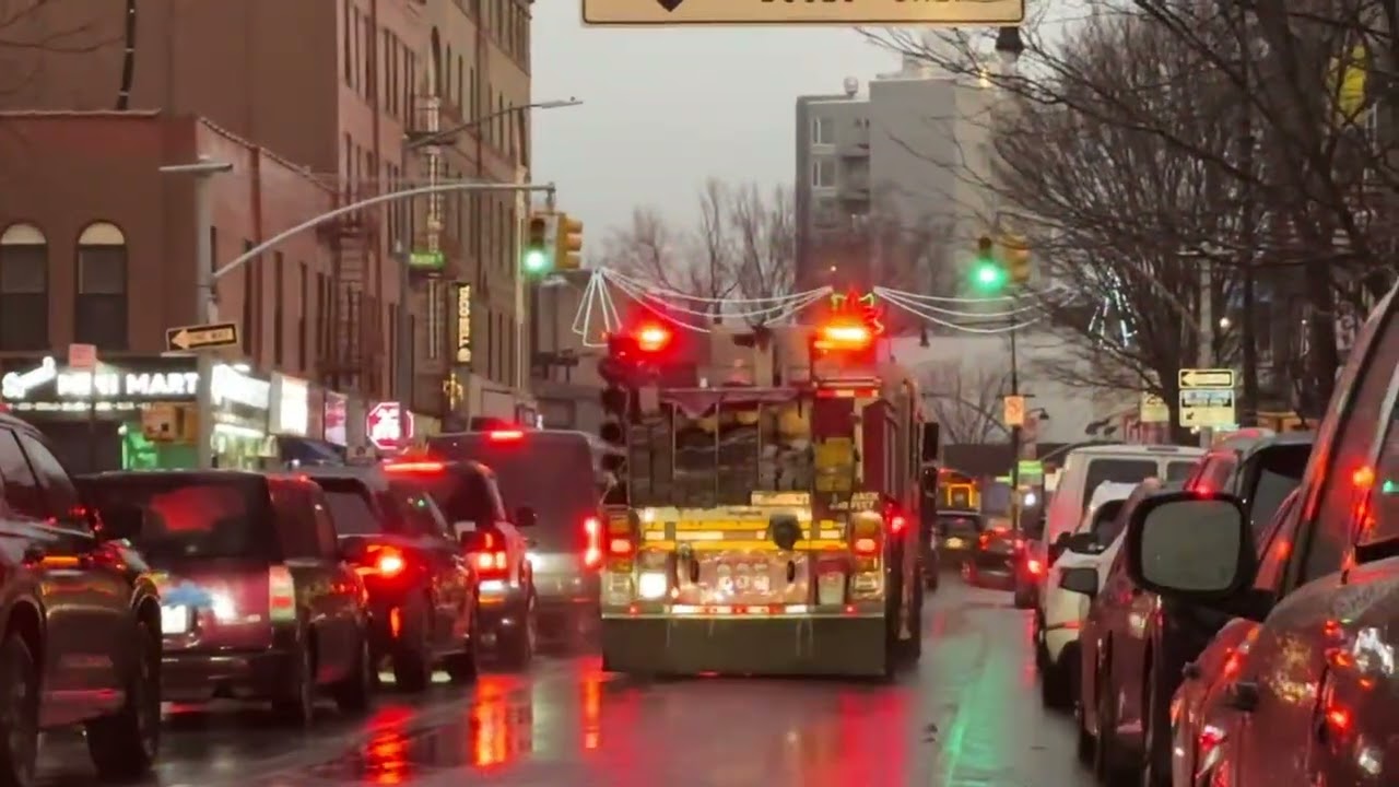 FDNY ENGINE 235 RESPONDING IN THE CROWN HEIGHTS AREA OF BROOKLYN IN NEW YORK CITY.