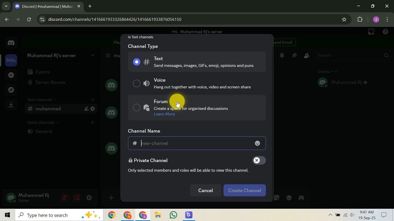 Как создать канал форума Discord