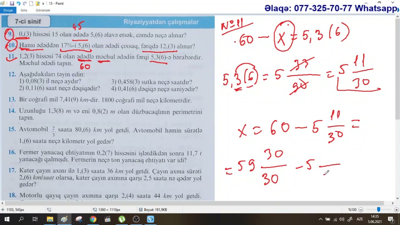 Namazov 7 ci sinif. Səhifə 13. Dövri onluq kəsrin adi kəsrə çevrilməsi