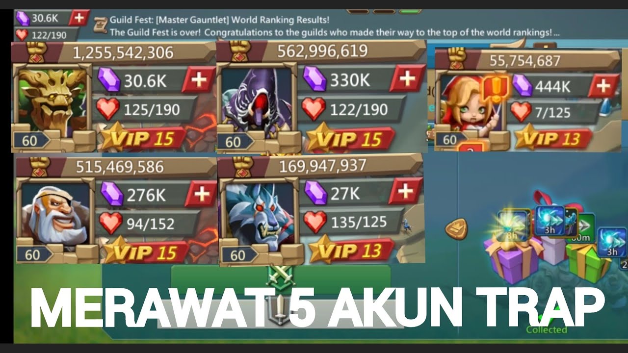 merawat 5 akun trap sekaligus..claim reward gf on 5 account..lords mobile