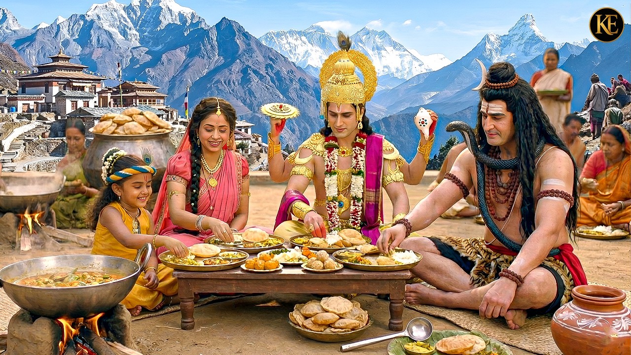 कैलाश पर्वत पर बाल कान्हा ने महादेव और नारायण भगवान के साथ किया भोजन || YMKN || Krishan leela