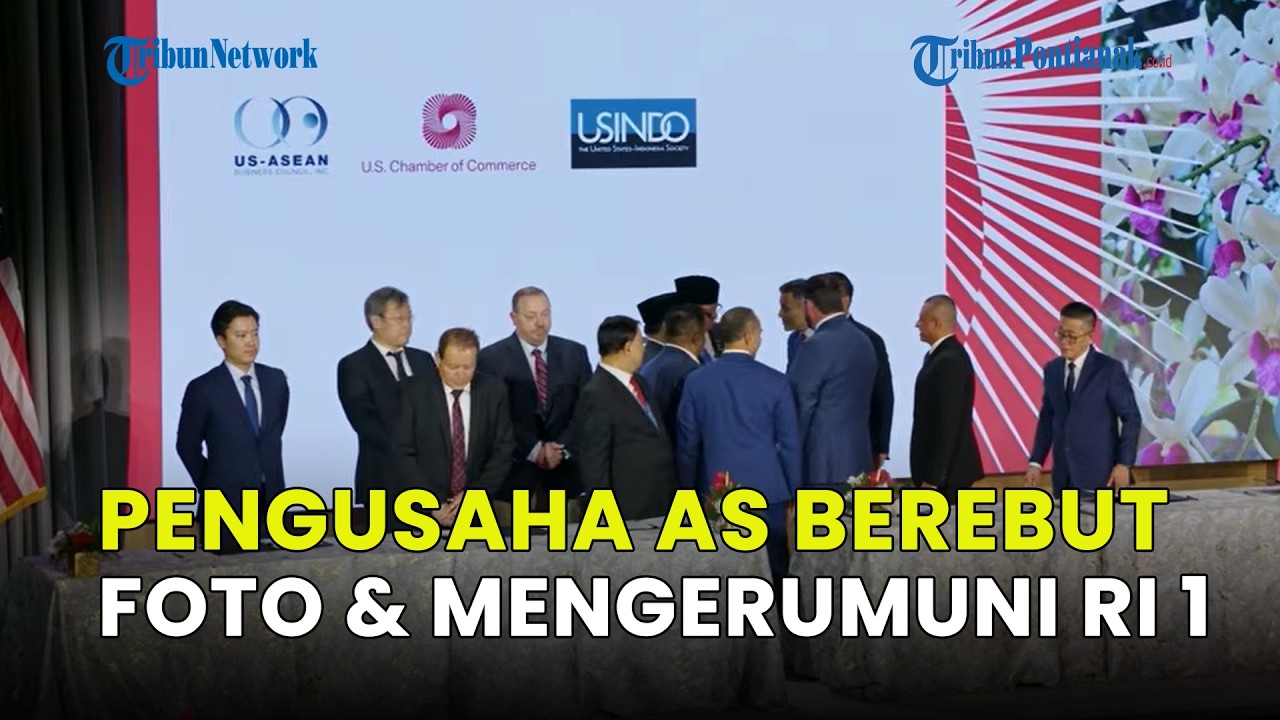 MOMEN PRABOWO JADI 'IDOLA' DIKERUMUNI PENGUSAHA AS SEUSAI SAKSIKAN 11 MOU INVESTASI RI-AS