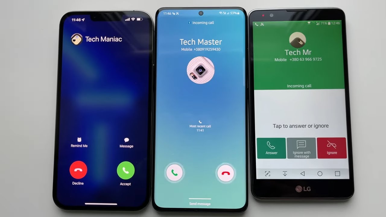 Apple iPhone vs Samsung Galaxy vs LG Stylo Incoming Call (iOS 15 vs One UI 4 vs Android 7)