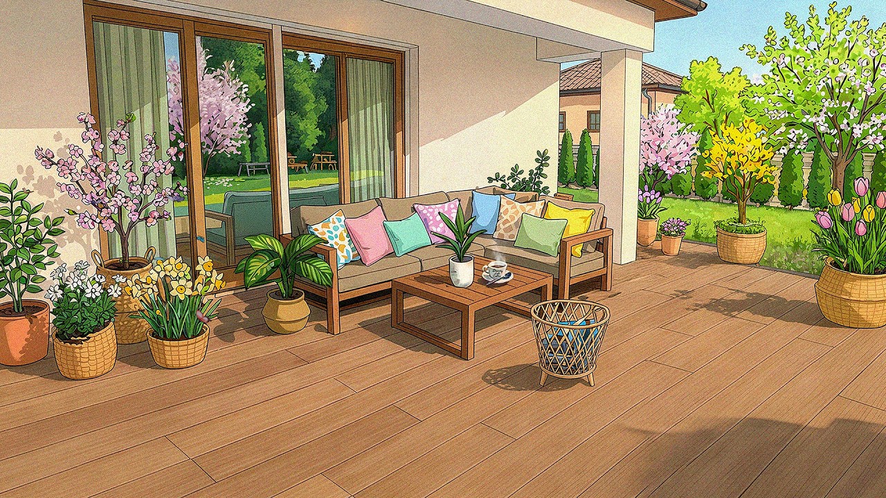 Cozy February Lofi 🌸 Spring Patio Ambience | Lofi Hip Hop Beats to Study / Chill / Focus