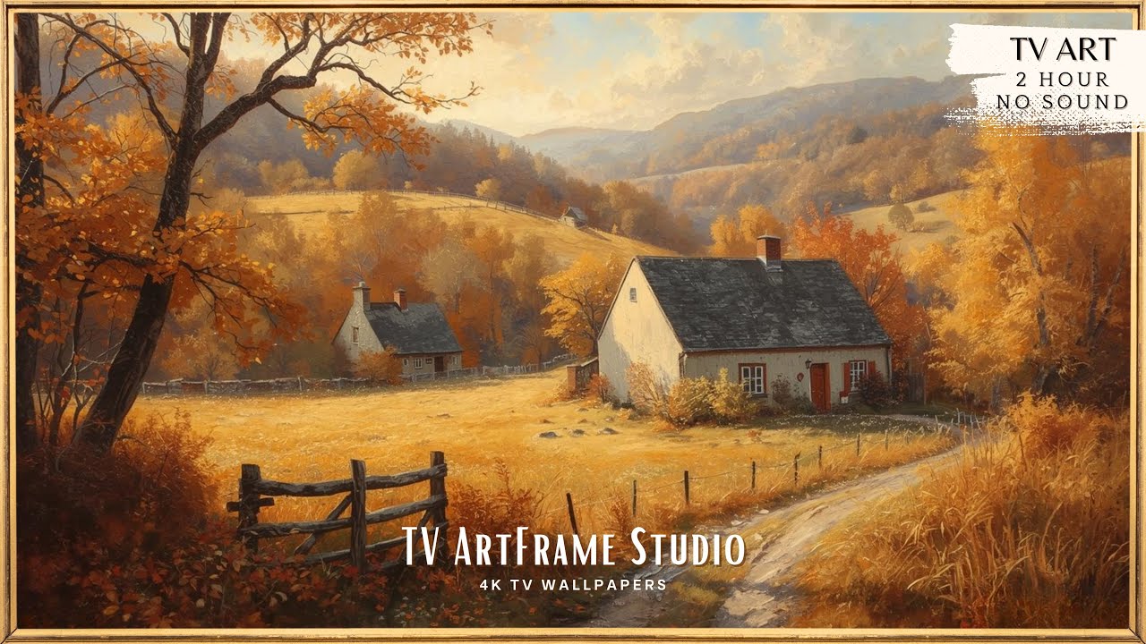 Tranquil Autumn Farm View | Relaxing TV Wall Art | Country Cottage Art for Frame TV