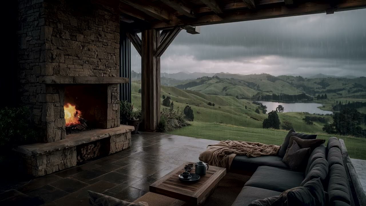 Falling Rain & a Fire's Whisper 🌧️ A Cinematic Ambience for the Soul | White Noise for Rest