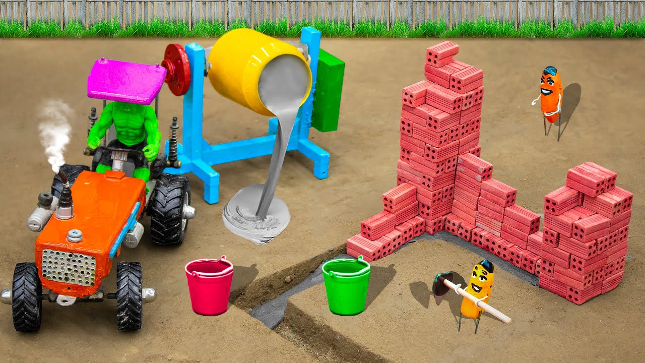 Diy How to make mini Animals Barn contruction | diy mini tractor contruction machine | @Sunfarming