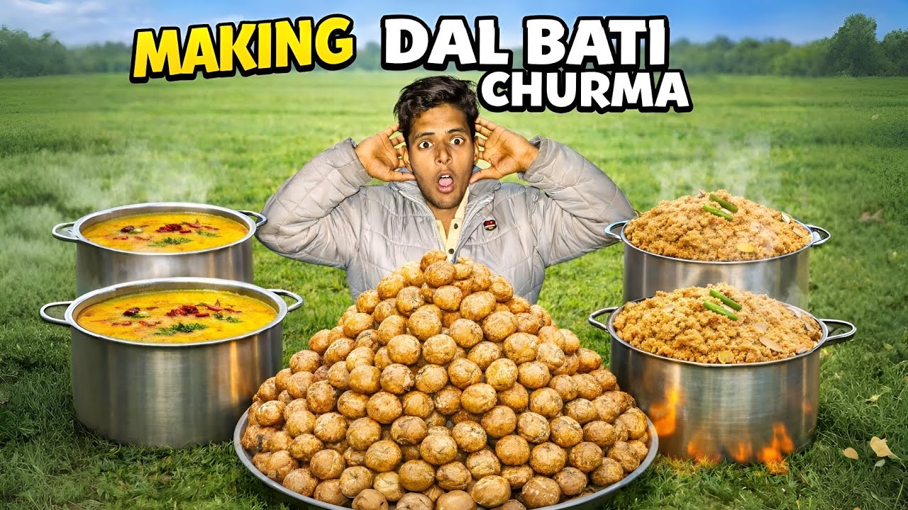 MAKING DAL BATI CHURMA IN VILLAGE STYLE 😱 || #trending #dalbati #churma 