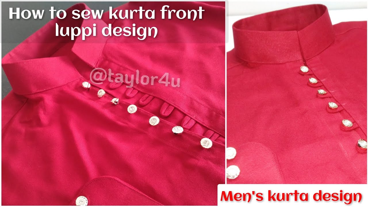 How to sew kurta front luppi pattern - mens kurta neck design