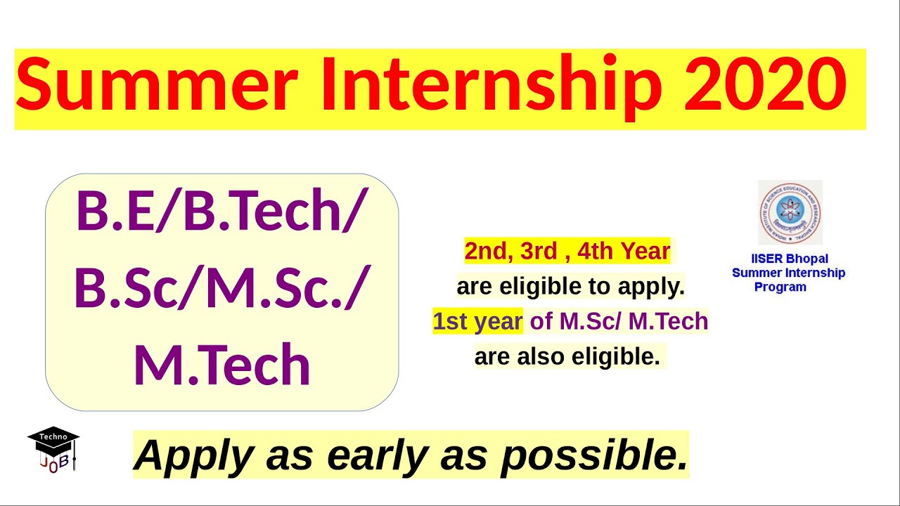 Summer Internship Program 2020 | B.E/B.Tech/B.Sc/M.Sc./M.Tech | Internship at IISER Bhopal