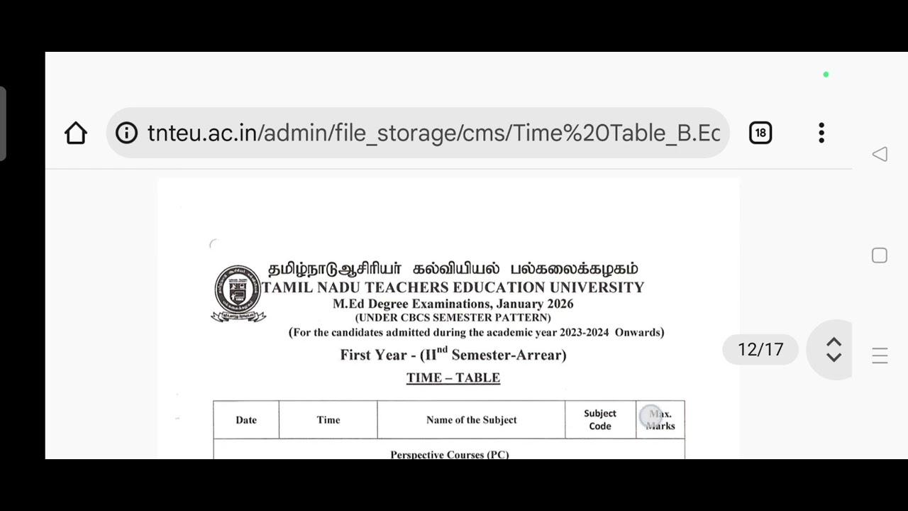 B.ed & M.ed Exam Time Table February 2026