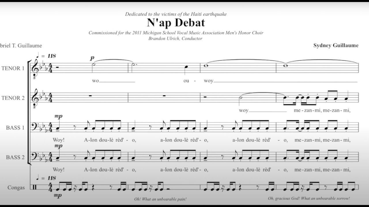 N'ap Debat (We're Hangin' On) by Sydney Guillaume {score video} - TTBB Chorus