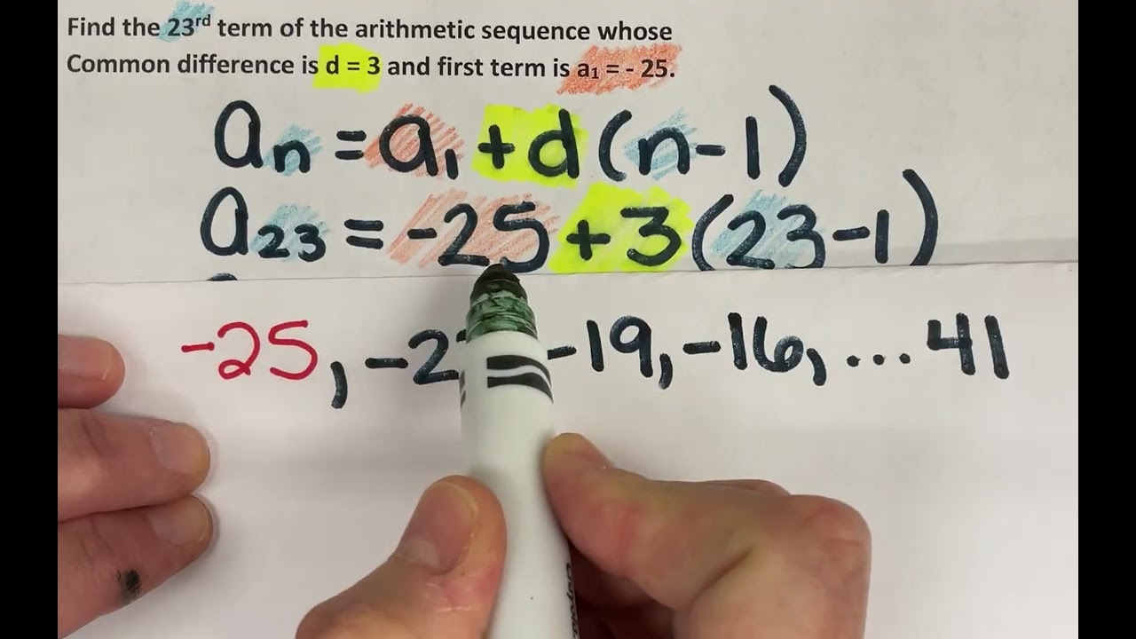 Finding a specified term of an arithmetic sequence given the common difference and first term