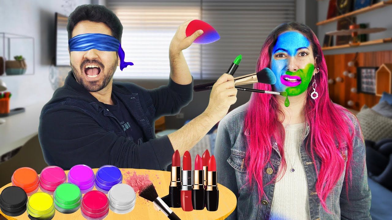 QUEM FEZ A MELHOR MAQUIAGEM ARTÍSTICA DE OLHOS VENDADOS | Gabriel e Shirley 2.0