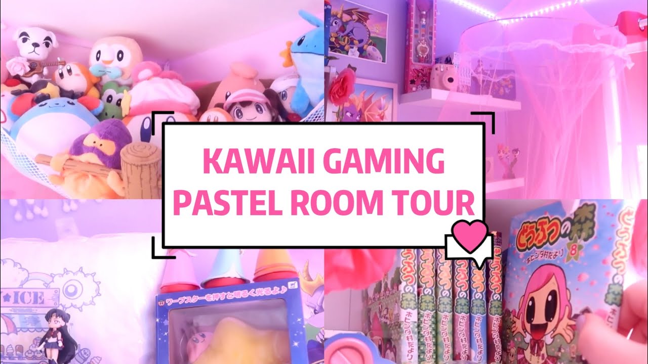 Kawaii Pastel Gaming Room Tour // Animal Crossing, Spyro, Pokemon, Magical Girls, E-girl ♡