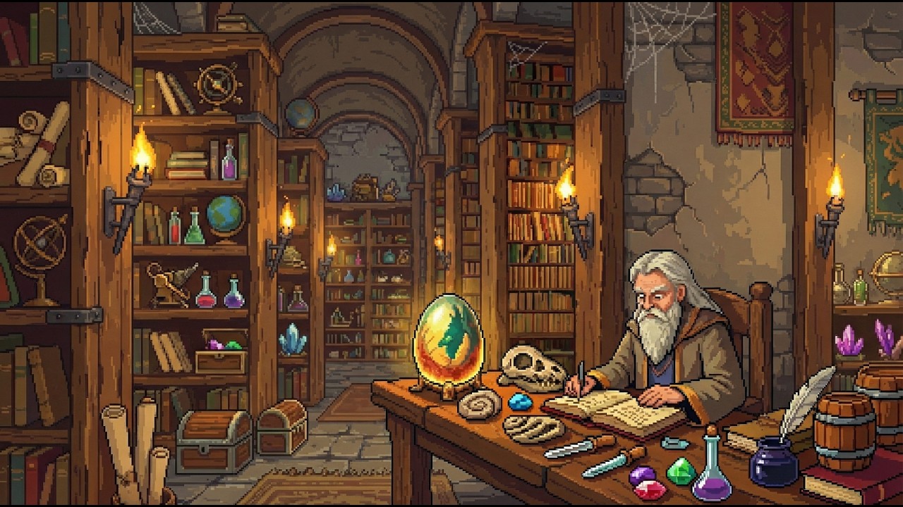 Cozy Medieval Library Ambience 🕯️ Fantasy Study Atmosphere