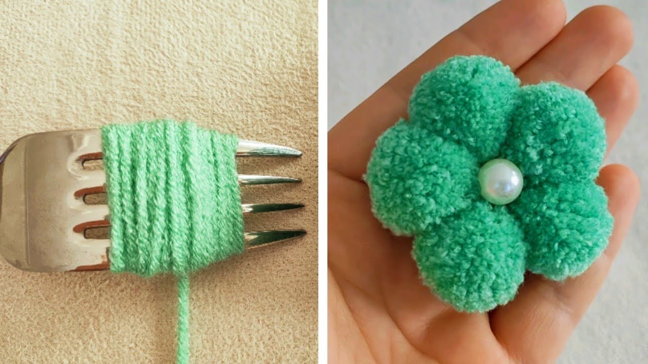 Super Easy Woolen Flower Making Trick with Fork - Hand Embroidery Designs - Amazing Trick -DIY Craft