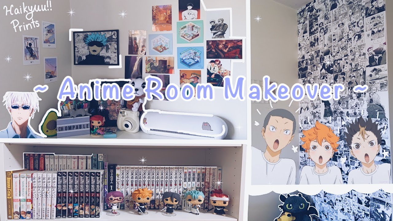 Anime room makeover ( ^ω^ ) || manga wall, Haikyuu!! prints, anime pop funkos + billy bookshelf 🌸🌤