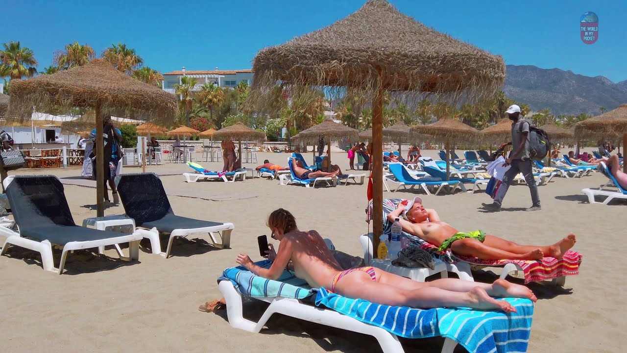 Marbella BEACH Walk - Puerto Banus | Malaga beach | Costa del Sol beach | Best Beaches in Spain 4k