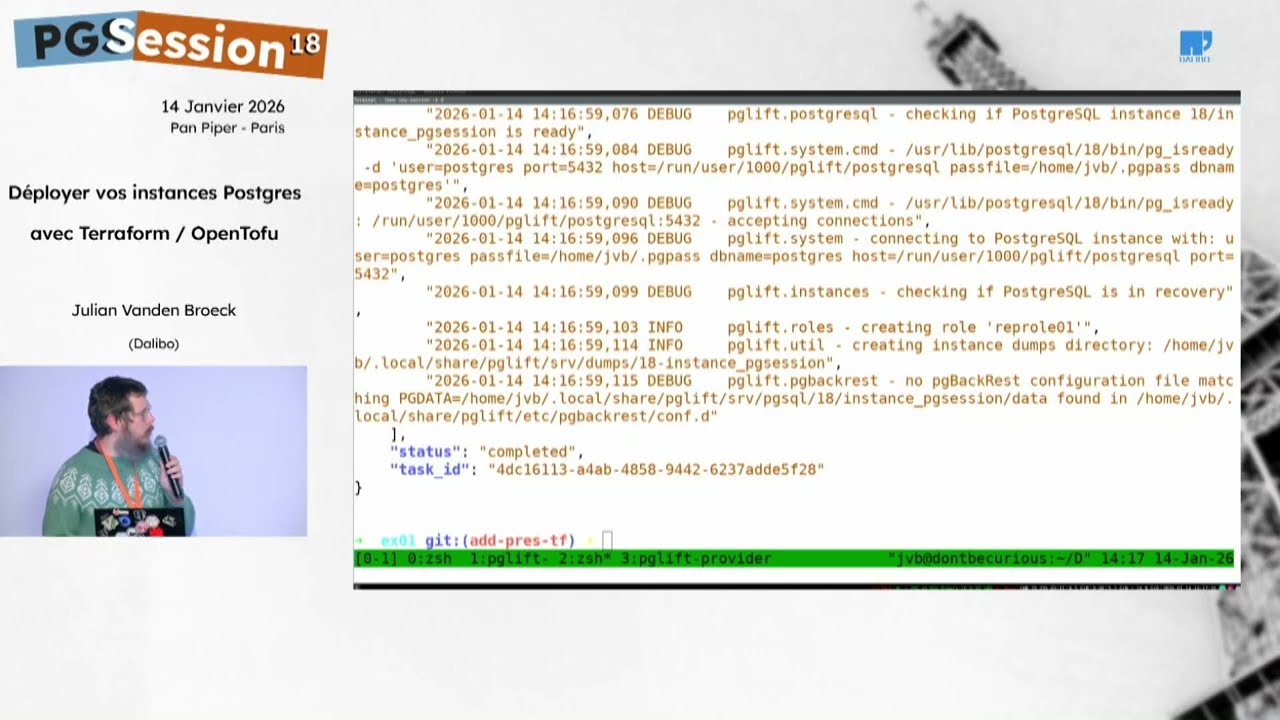 Terraformer PostgreSQL : OpenTofu + PG, par Julian Vanden Broeck (Dalibo)