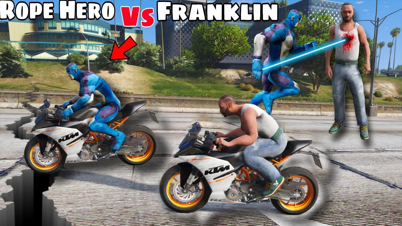 Rope Hero Vs Indian Bike Driving 3d Franklin Ktm Bike Race in Gta V | Rope Hero Vice Town