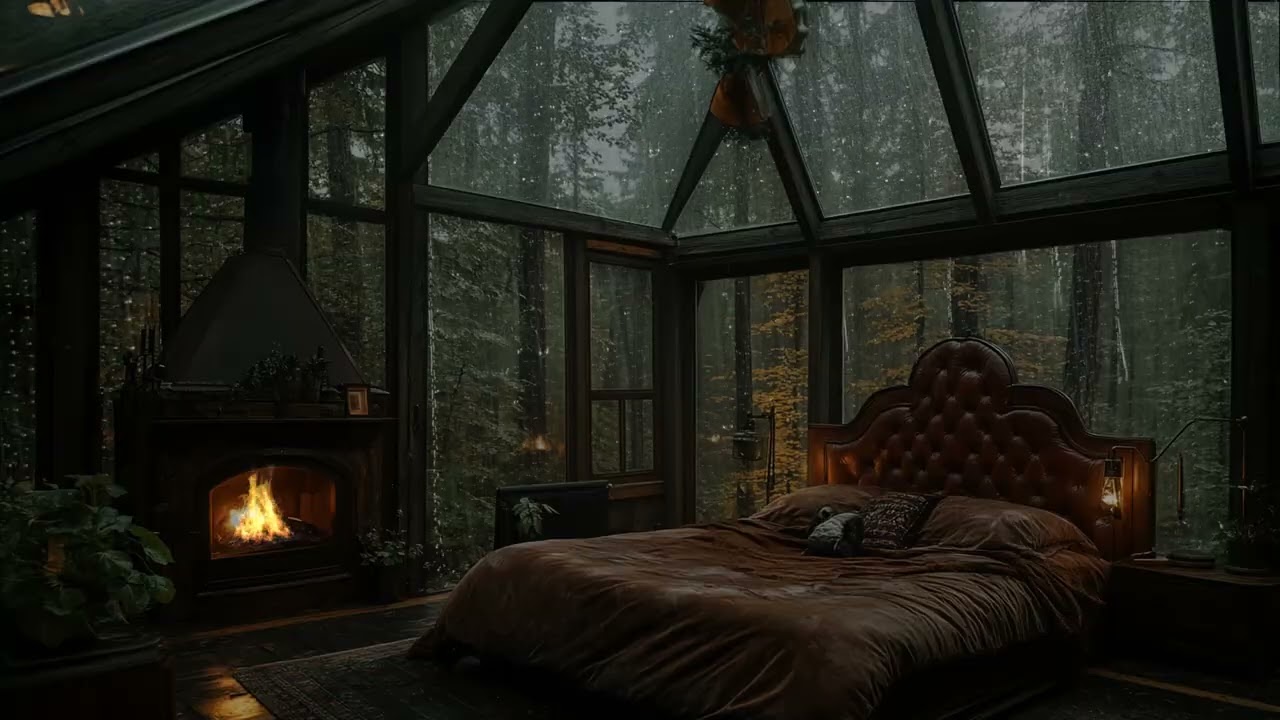 Night Rain Sounds and Fireplace | Sound for Deep Relaxation and Better Quality Sleep