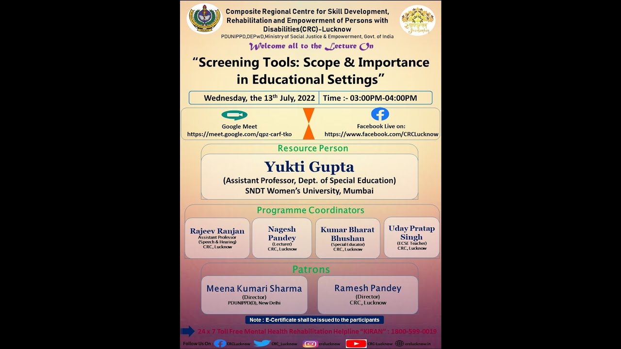 Lecture on “Screening Tools: Scope & Importance in Educational Settings”
