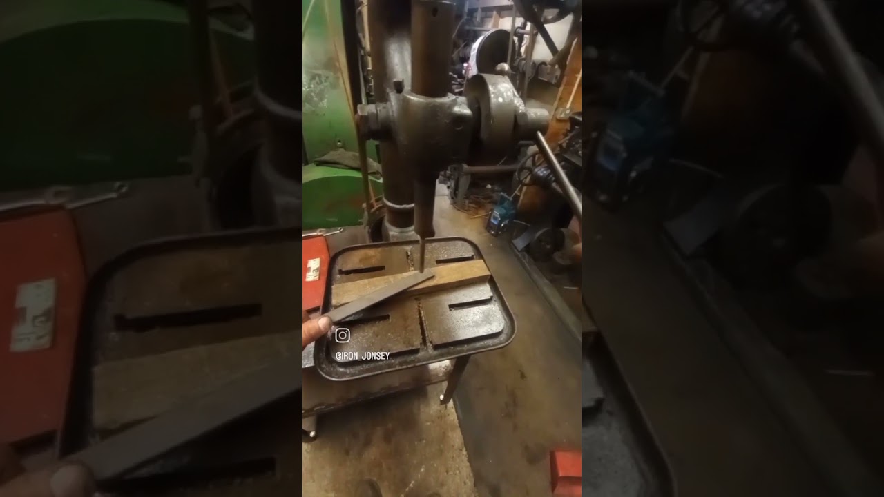 Belt Driven Bench Drill on the Lineshaft - first hole after setting up with a faster speed!