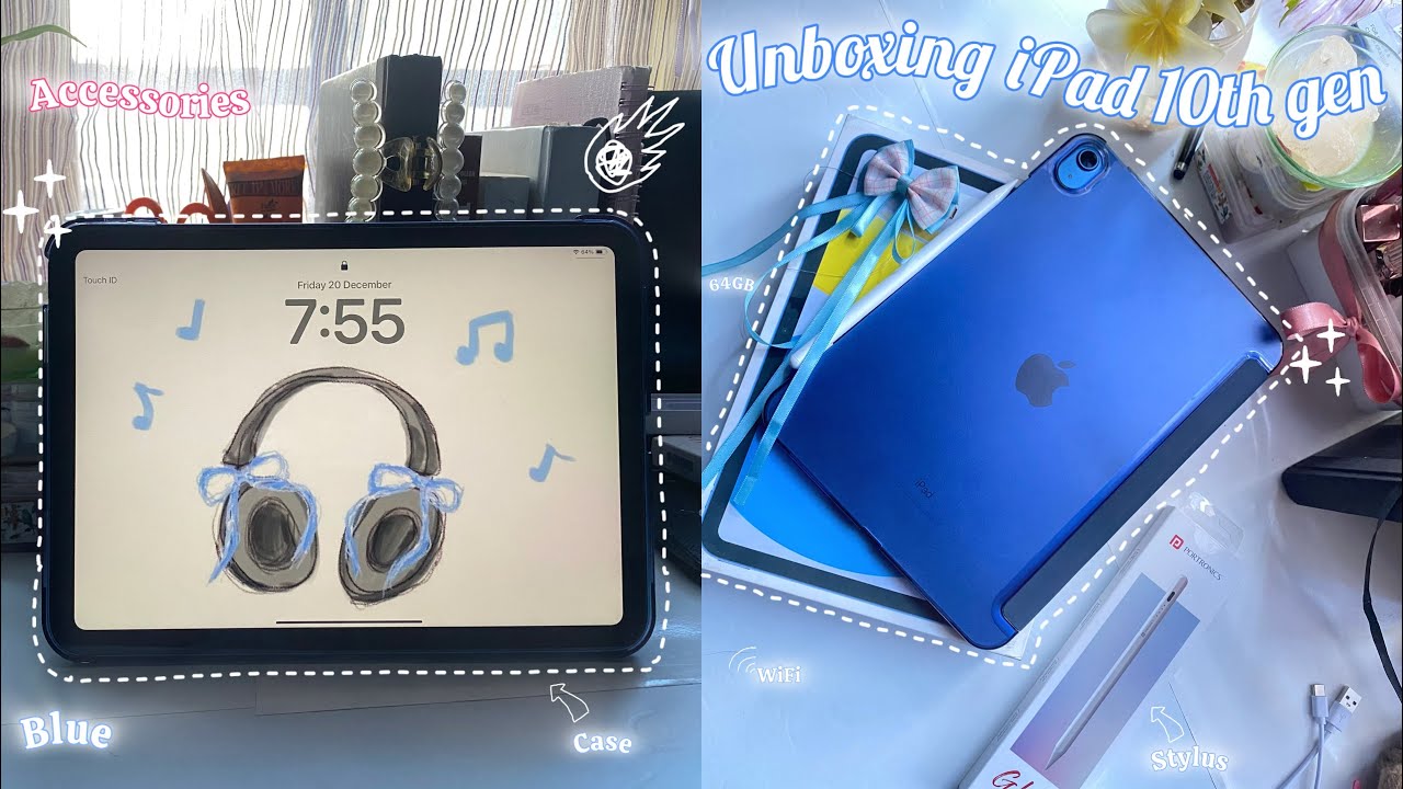 iPad 10th gen unboxing 64GB + accessories 🎧🤍🫧
